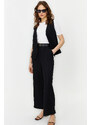 Trendyol Black Linen Look Elegant Vest Trousers Woven Bottom Top Suit