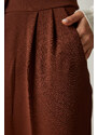 Happiness İstanbul Women's Brown Pleated Palazzo Trousers