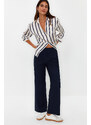 Trendyol Navy Blue Straight / Straight Cut Woven Trousers with Elastic Waist