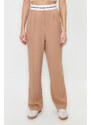 Trendyol Beige Wide Leg High Waist Belt Detail Woven Trousers