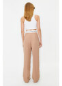 Trendyol Beige Wide Leg High Waist Belt Detail Woven Trousers