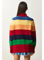 Happiness İstanbul Women's Red Block Color Striped Oversize Knitwear Sweater