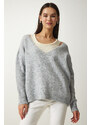 Happiness İstanbul Women's Gray Shirt Soft Textured Double Knitwear Sweater