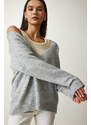 Happiness İstanbul Women's Gray Shirt Soft Textured Double Knitwear Sweater