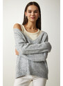 Happiness İstanbul Women's Gray Shirt Soft Textured Double Knitwear Sweater