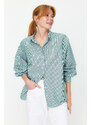 Trendyol Green Striped Wide Cut Woven Shirt