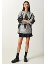 Happiness İstanbul Women's Light Gray Premium Diamond Patterned Oversize Knitwear Sweater