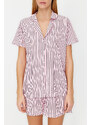 Trendyol Powder 100% Cotton Striped Knitted Pajamas Set