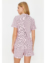 Trendyol Powder 100% Cotton Striped Knitted Pajamas Set