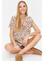 Trendyol Multi Color 100% Cotton Floral Pattern Knitted Pajamas Set