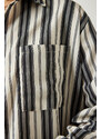 Happiness İstanbul Women's Cream Black Striped Oversize Knitted Shirt