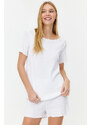 Trendyol White Corduroy T-shirt-Shorts Knitted Pajamas Set