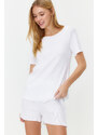 Trendyol White Corduroy T-shirt-Shorts Knitted Pajamas Set