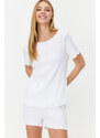 Trendyol White Corduroy T-shirt-Shorts Knitted Pajamas Set