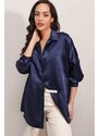 Bigdart 3985 Oversized Satin Shirt - Navy Blue