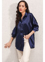 Bigdart 3985 Oversized Satin Shirt - Navy Blue