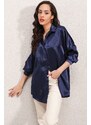 Bigdart 3985 Oversized Satin Shirt - Navy Blue