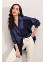 Bigdart 3985 Oversized Satin Shirt - Navy Blue