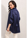 Bigdart 3985 Oversized Satin Shirt - Navy Blue