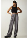 Happiness İstanbul Women's Gray Pleated Palazzo Trousers