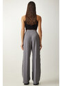 Happiness İstanbul Women's Gray Pleated Palazzo Trousers