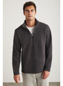 GRIMELANGE Hayes Men's Fleece Half Zipper Leather Accessory Thick Textured Comfort Fit Smoked Fleece