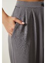 Happiness İstanbul Women's Gray Pleated Palazzo Trousers