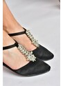 Fox Shoes P726626004 Women's Flats in Black Satin Fabric with Stones Detail