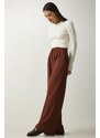 Happiness İstanbul Women's Brown Pleated Palazzo Trousers