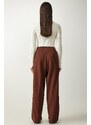 Happiness İstanbul Women's Brown Pleated Palazzo Trousers