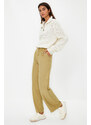 Trendyol Light Khaki Wide Leg Pleated Woven Trousers