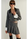 Trendyol Gray Premium Crop Button Detailed Woven Blazer Jacket