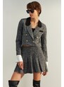 Trendyol Gray Premium Crop Button Detailed Woven Blazer Jacket