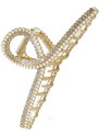 Camerazar Velká zlatá kovová spona do vlasů s perlami a krystaly, 11 cm x 4,5 cm