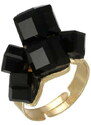 Camerazar Nastavitelný starožitný prsten s černými krystaly, zlatá barva, šířka 16 mm