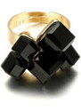 Camerazar Nastavitelný starožitný prsten s černými krystaly, zlatá barva, šířka 16 mm