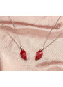 Camerazar Dvoudílný magnetický náhrdelník srdce pro páry, stříbrná barva, délka 50+5 cm, slitina kovů