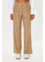 Trendyol Mink Straight Cut Woven Trousers with Elastic Waist