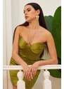 Carmen Pistachio Green Satin Strapless Short Evening Dress