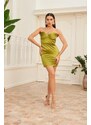 Carmen Pistachio Green Satin Strapless Short Evening Dress