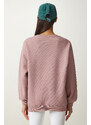 Happiness İstanbul Women's Powder Charcoal Basic Sweatshirt