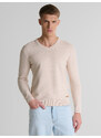 Big Star Man's V-neck Sweater 161038 Beige Wool-801