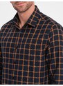Ombre Men's plaid flannel shirt SLIM FIT - navy blue and orange