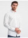 Ombre Clothing Pánská klasická bavlněná košile SLIM FIT s mikro vzorem - bílá V1 OM-SHCS-0156