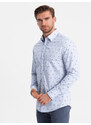 Ombre Clothing Pánská klasická bavlněná košile SLIM FIT s kraby - světle modrá V6 OM-SHCS-0156