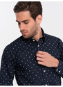 Ombre Clothing Pánská klasická bavlněná košile SLIM FIT s kotvami - tmavě modrá V2 OM-SHCS-0156