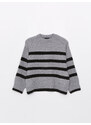 LC Waikiki Women's Crew Neck Striped Long Sleeve Oversize Knitwear Sweater