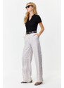 Trendyol Gray High Waist Wide Leg Striped Woven Trousers