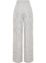 Trendyol Gray High Waist Wide Leg Striped Woven Trousers