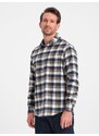 Ombre Classic men's flannel check cotton shirt - brown and navy blue